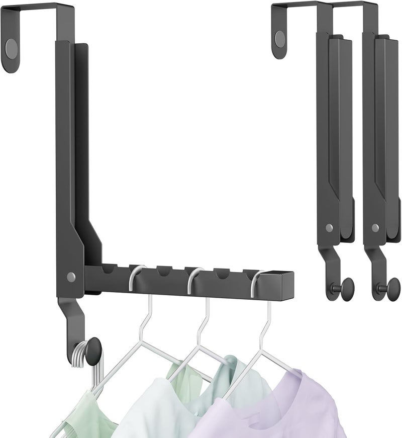 BAKON 2 Pack Over The Door Hanger Folding Clothes Drying Rack, Folding Hanging Coat Rack for Indoor Laundry Room Compact Small Space Foldable Portable Clothing Hanger Hook Collapsible (Black-2(Upgraded)) - Image 1